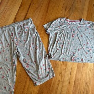 Women's Floral Pajama Set - Gray with Red and Blue Accents